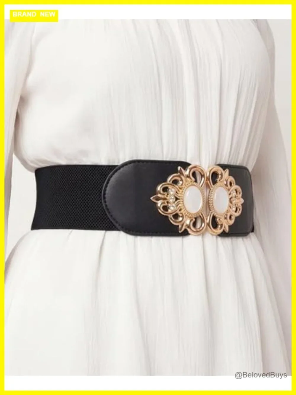 Ornate Interlock Belt with Faux Leather Centerpiece